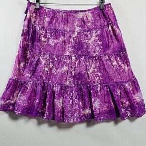 TALBOTS Purple Chalet Bouquet Floral 100% Cotton 10P Voile Tiered Skirt Feminine